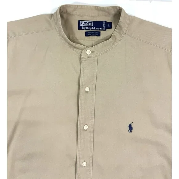 Vintage Polo Ralph Lauren Shirt Mens Size Large Postboy Band Collar Khaki 90s
